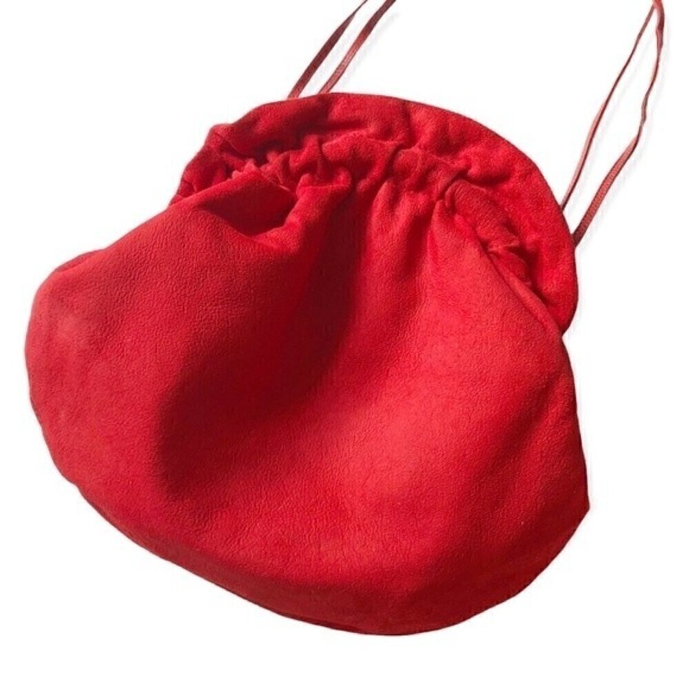 Vtg Gail Marcus NY Slouchy Bag Purse Red Suede Pouch Bag Clutch Crossbody
